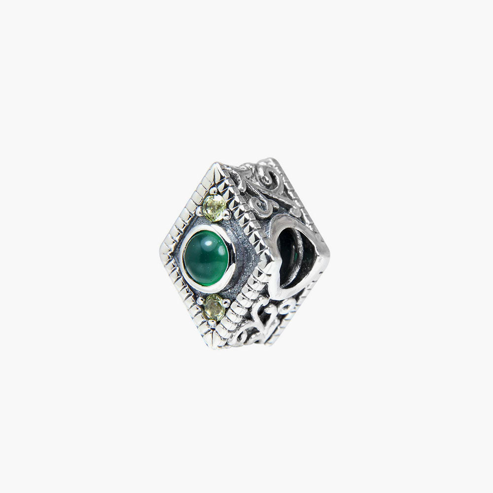 Green Agate/ Peridot Diamond Bead